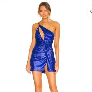Claudette Cut Out Dress in Blue Metallic